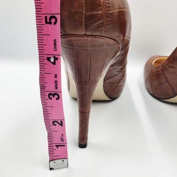 Marc Fisher FTPURPLISH Brown Leather Croc Embossed Round Toe Pumps Women’s 8.5M - Picture 11 of 11